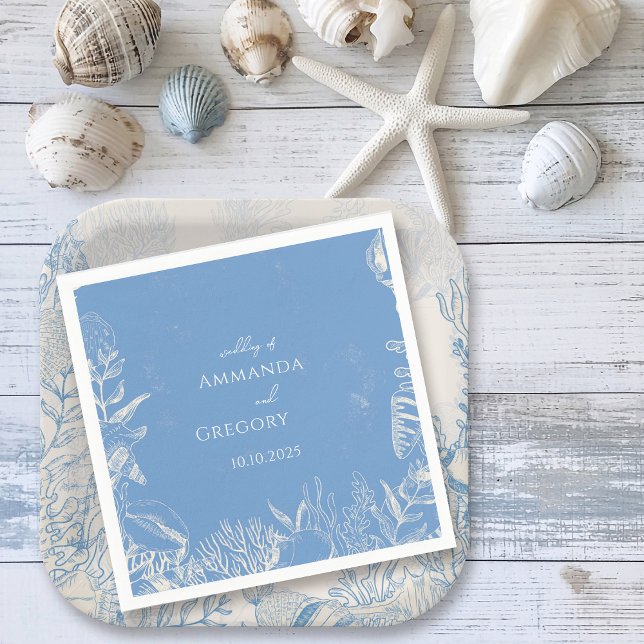Blue Toile Ocean themed Wedding Napkin (Creator Uploaded)