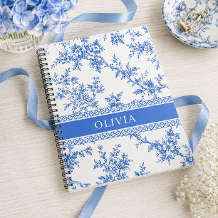 Blue Toile Personalised Name Notebook