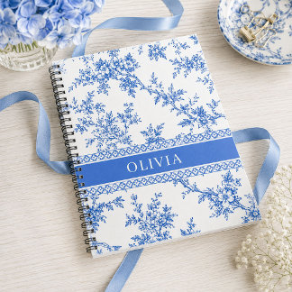 Blue Toile Personalised Name Notebook