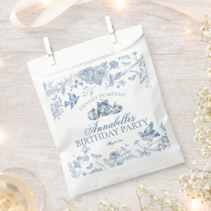 Blue Toile Pumpkin Fall Birthday Party Dessert Favour Bags