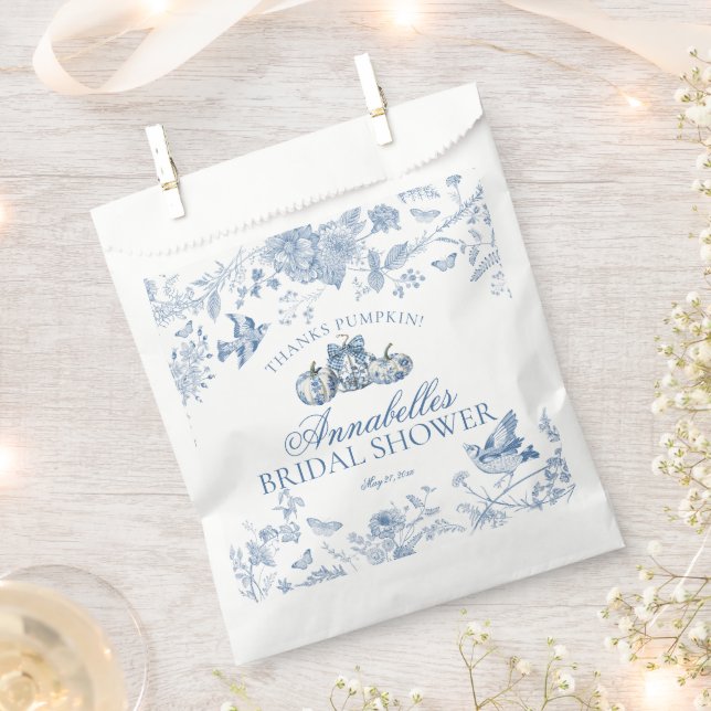 Blue Toile Pumpkin Fall Bridal Shower Dessert Favour Bags (Clipped)