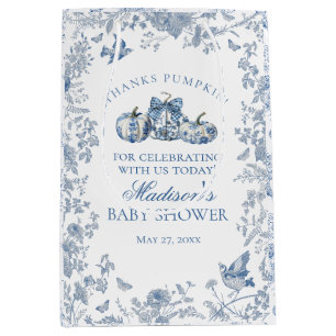 Blue Toile Pumpkin French Fall Baby Shower Favours Medium Gift Bag