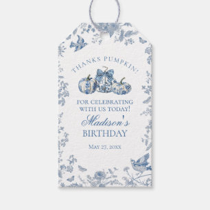 Blue Toile Pumpkin French Fall Birthday Favours Gift Tags