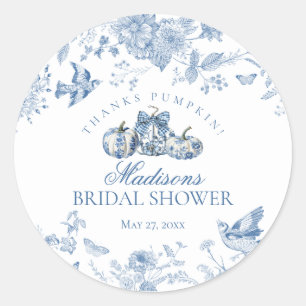 Blue Toile Pumpkin French Fall Bridal Shower Favor Classic Round Sticker
