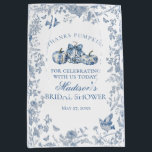 Blue Toile Pumpkin French Fall Bridal Shower Favou Medium Gift Bag<br><div class="desc">Elevate your autumn celebrations with our Fall Toile theme party decor, featuring detailed floral blue toile on a warm white background and fresh pumpkins adorned with blue floral Chinoiserie prints. This French-inspired design captures the crisp and fresh essence of fall. The intricate toile de Jouy pattern adds a touch of...</div>