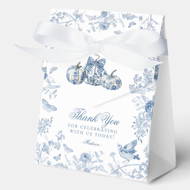 Blue Toile Pumpkin French Fall Dessert Favour Boxe Favour Box (Front)