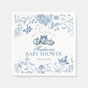 Blue Toile Pumpkin French Fall Floral Baby Shower Napkin