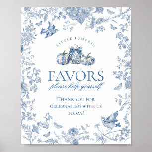 Blue Toile Pumpkin French Fall Floral Favors Sign