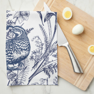 Blue Toile Quail - Wildlife at Home Tea Towel