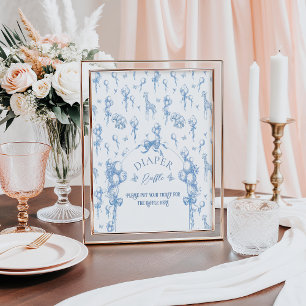 Blue Toile Safari Animal Baby Shower Diaper Poster