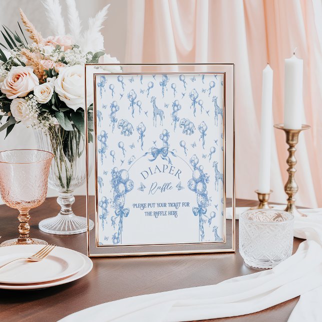 Blue Toile Safari Animal Baby Shower Diaper Poster (Creator Uploaded)