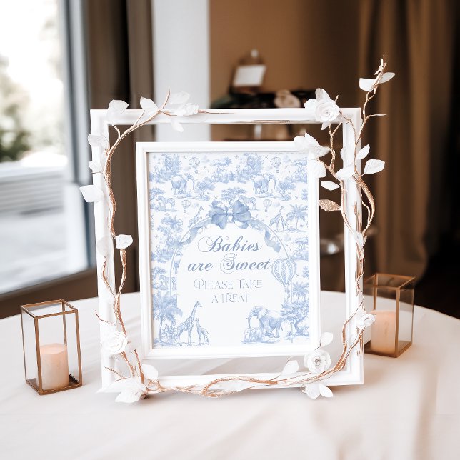Blue Toile Safari Animal Baby Shower Sweet Treat Poster (Creator Uploaded)