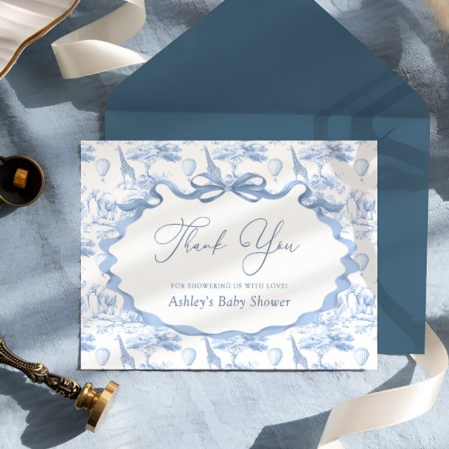 Blue Toile Safari Animals Baby Shower Thank You (Creator Uploaded)