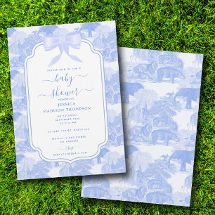 Blue Toile Safari Animals Chinoiserie Baby Shower Invitation