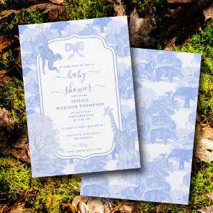 Blue Toile Safari Animals Chinoiserie Baby Shower Invitation