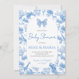 Blue Toile Safari Baby Shower Invitation