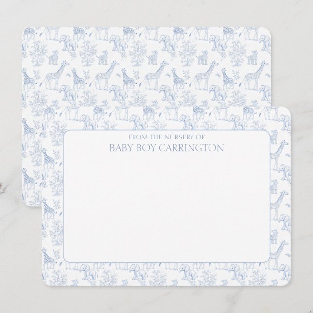 Blue Toile Safari Vintage Personalized  Card (Front/Back)