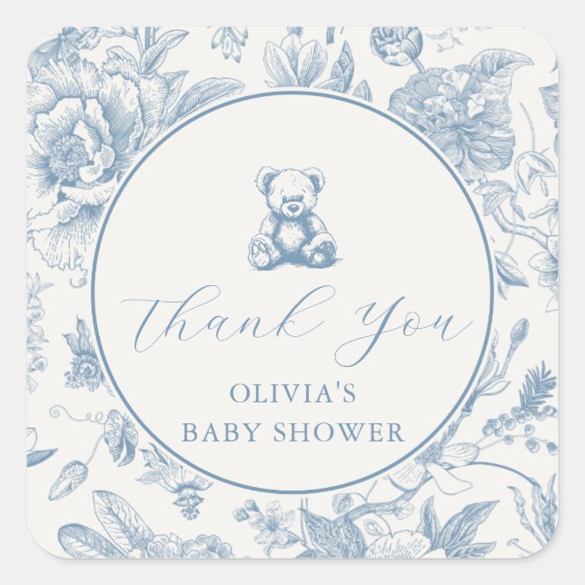 Blue Toile Teddy Bear Label (Front)