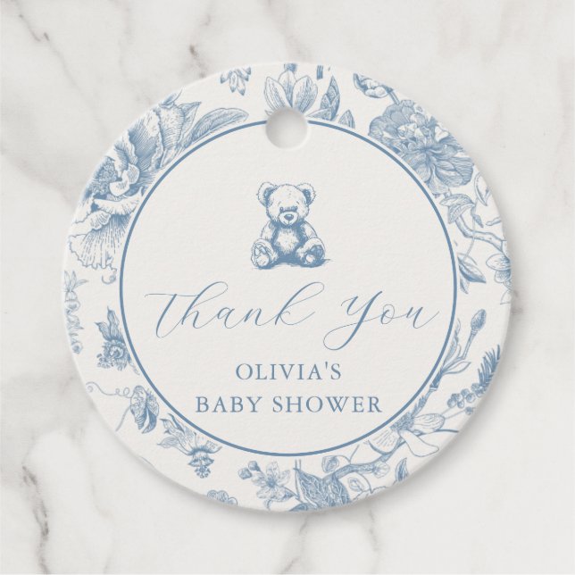 Blue Toile Teddy Bear Tag (Front)