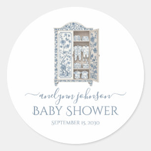 Blue Toile Victorian Wardrobe Baby Shower Classic Round Sticker