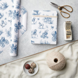 Blue Toile Vintage Baby Shower  Wrapping Paper