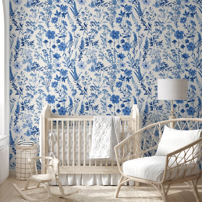 Blue Toile Vintage Elegant Antique Wallpaper (Kids)