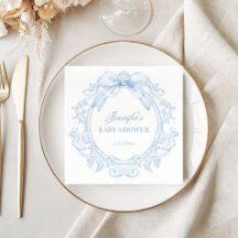 Blue Toile Vintage Frame Bow Baby Boy Shower