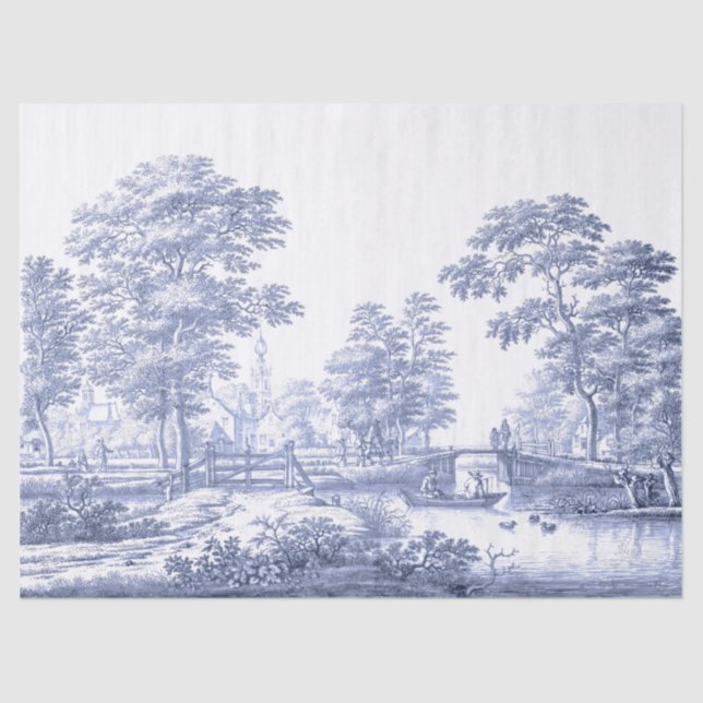 Blue Toile Vintage French Decoupage Tissue Paper (Front)
