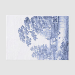 Blue Toile Vintage French Pastoral Bridge Boat I Tissue Paper