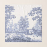 Blue Toile Vintage French Pastoral Bridge Boat     Scarf<br><div class="desc">Vintage French illustration of a blue toile pastoral scene with a bridge and a couple in a rowboat.</div>