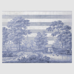 Blue Toile Vintage Stripe French Decoupage Tissue Paper
