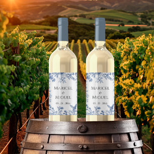 Blue Toile Vintage Wedding Wine Label