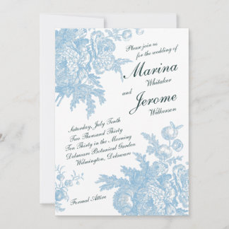 Blue Toile Wedding Invitation Vintage Floral