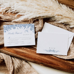 Blue Toile Wedding RSVP Card with Meal Choices