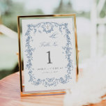 Blue Toile Wedding Table Number Card Chinoiserie<br><div class="desc">A stylish wedding table number that features pretty chinoiserie graphics in soft dusty blue tones and a calligraphy font. It can be personalised with the initials of the couple, their names and their wedding date. Pair with anything in the FLORIA collection for a cohesive look. NOTE: you will need to...</div>