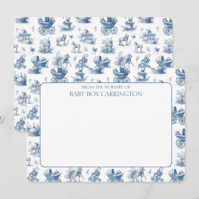 Blue Toile Whimsical Vintage Personalised  Card (Front/Back)