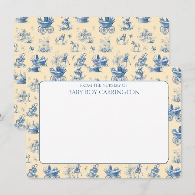 Blue Toile Whimsical Yellow Vintage Personalized  Card (Front/Back)