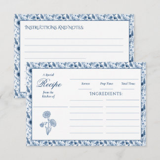 Blue Toile Wildflower Family Recipe Cards