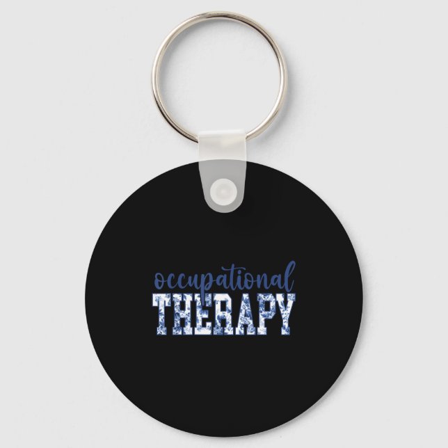 Blue Toile Wildflower Occupational Therapy Ot Flor Key Ring (Front)
