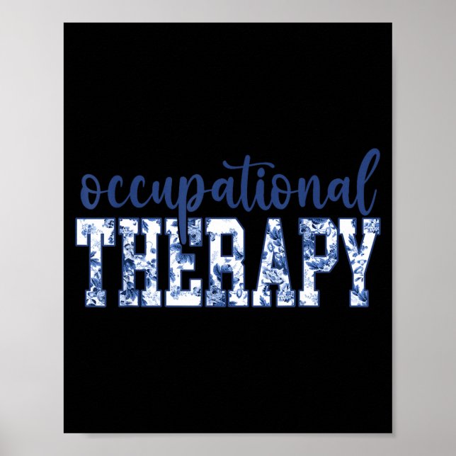 Blue Toile Wildflower Occupational Therapy Ot Flor Poster (Front)