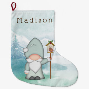 Blue Tomte Gnome Large Christmas Stocking
