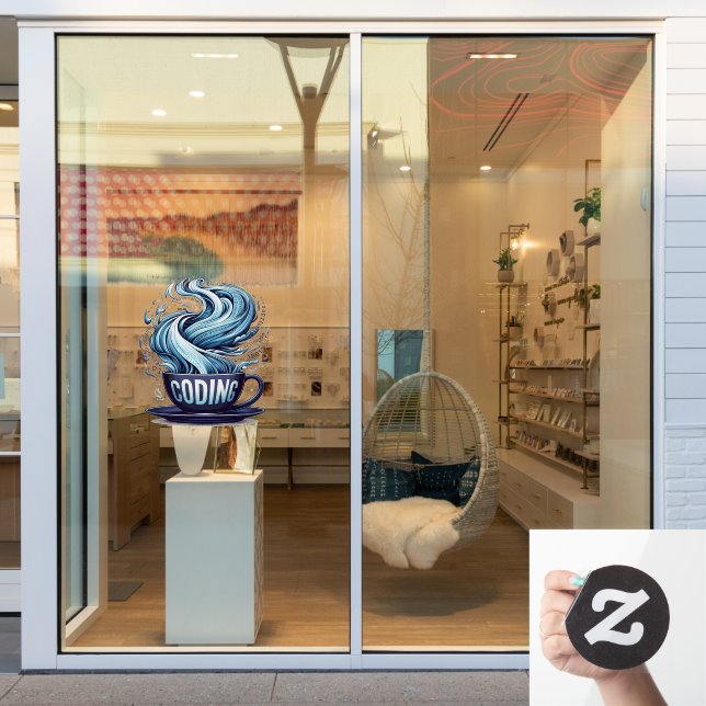 Blue Tone Coding Coffee Binary Numbers Programmer  Window Cling (Store Window)