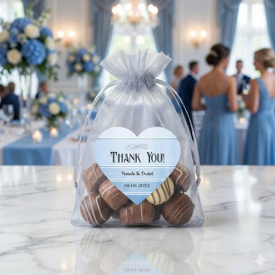 Blue Tone on Ton Striped Wedding Thank You Heart Sticker