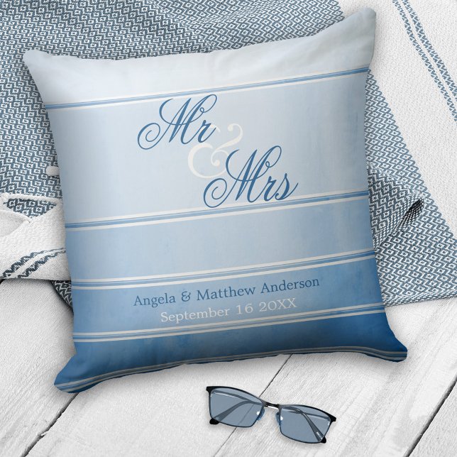 Blue Tone on Tone Striped Wedding or Anniversary Cushion (Creator Uploaded)