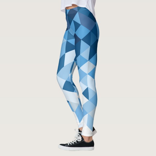 Blue Tones And White Geometric Shapes Leggings (Left)