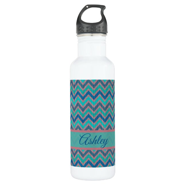 Blue Tones Chevron 710 Ml Water Bottle (Front)