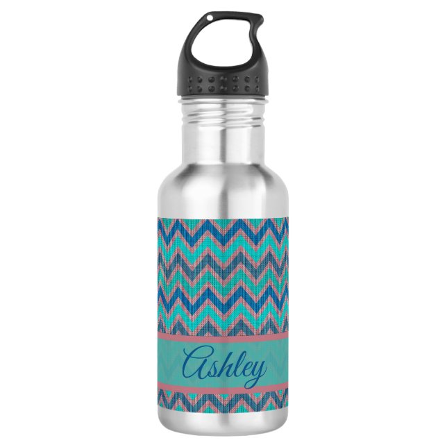 Blue Tones Chevron 710 Ml Water Bottle (Front)