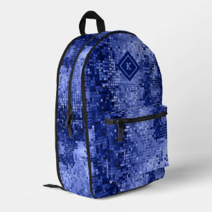 Blue tones disco mirrors glitter pattern printed backpack