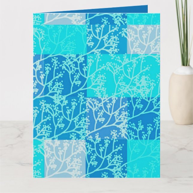 Blue Tones Foliage Plaids Card (Front)