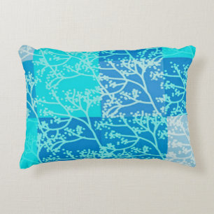 Blue Tones Foliage Plaids Decorative Cushion